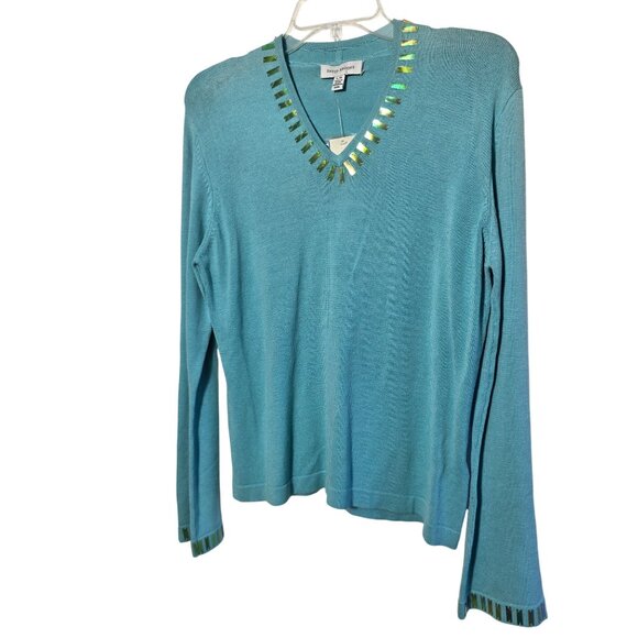 Y2K Silk Blend Large Coastal Grandma Embellished Top Deadstock Holiday - Picture 1 of 9